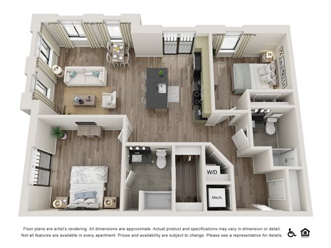 Floor plan for 2 beds, 2 baths, 1015 sqft